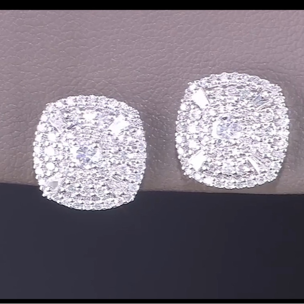 Affinity Diamond Art Deco Design Baguette and Round Cluster Diamond Earrings 14k